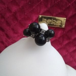 Marble pearl & rhinestone ring